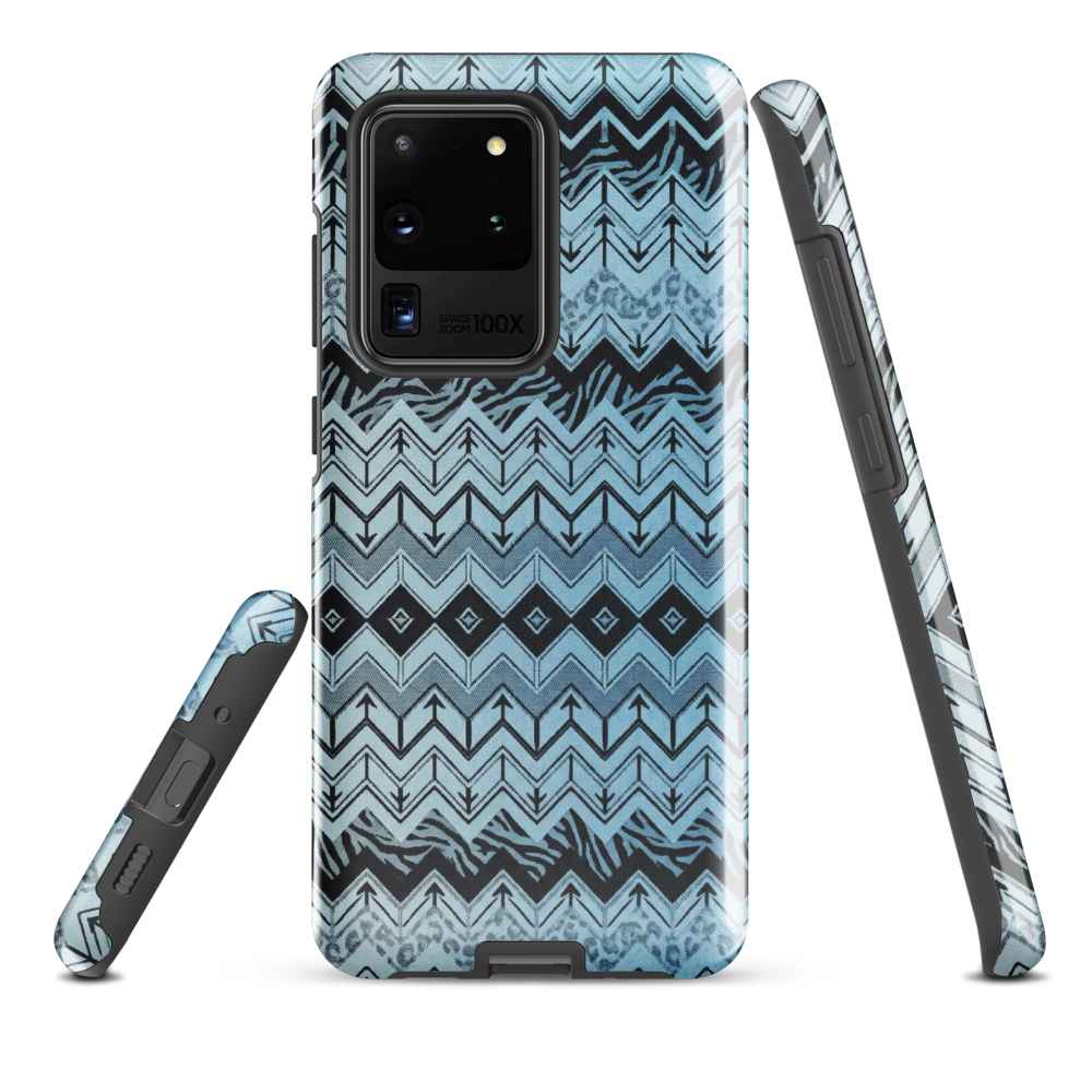 Blue Chevron Pattern Leopard & Zebra Print Tough Case for Samsung