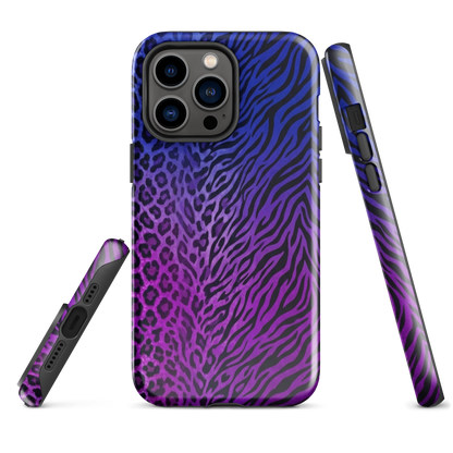 Purple to Blue Zebra & Leopard Print Tough Case for iPhone®