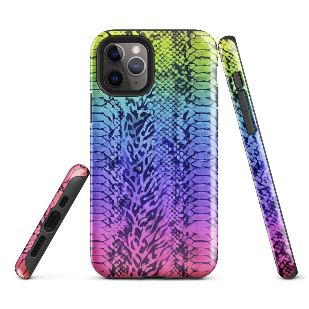 Neon Rainbow Snake Skin & Leopard Print Tough Case for iPhone®