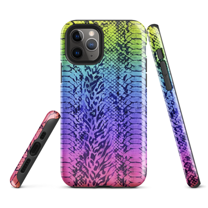 Neon Rainbow Snake Skin & Leopard Print Tough Case for iPhone®