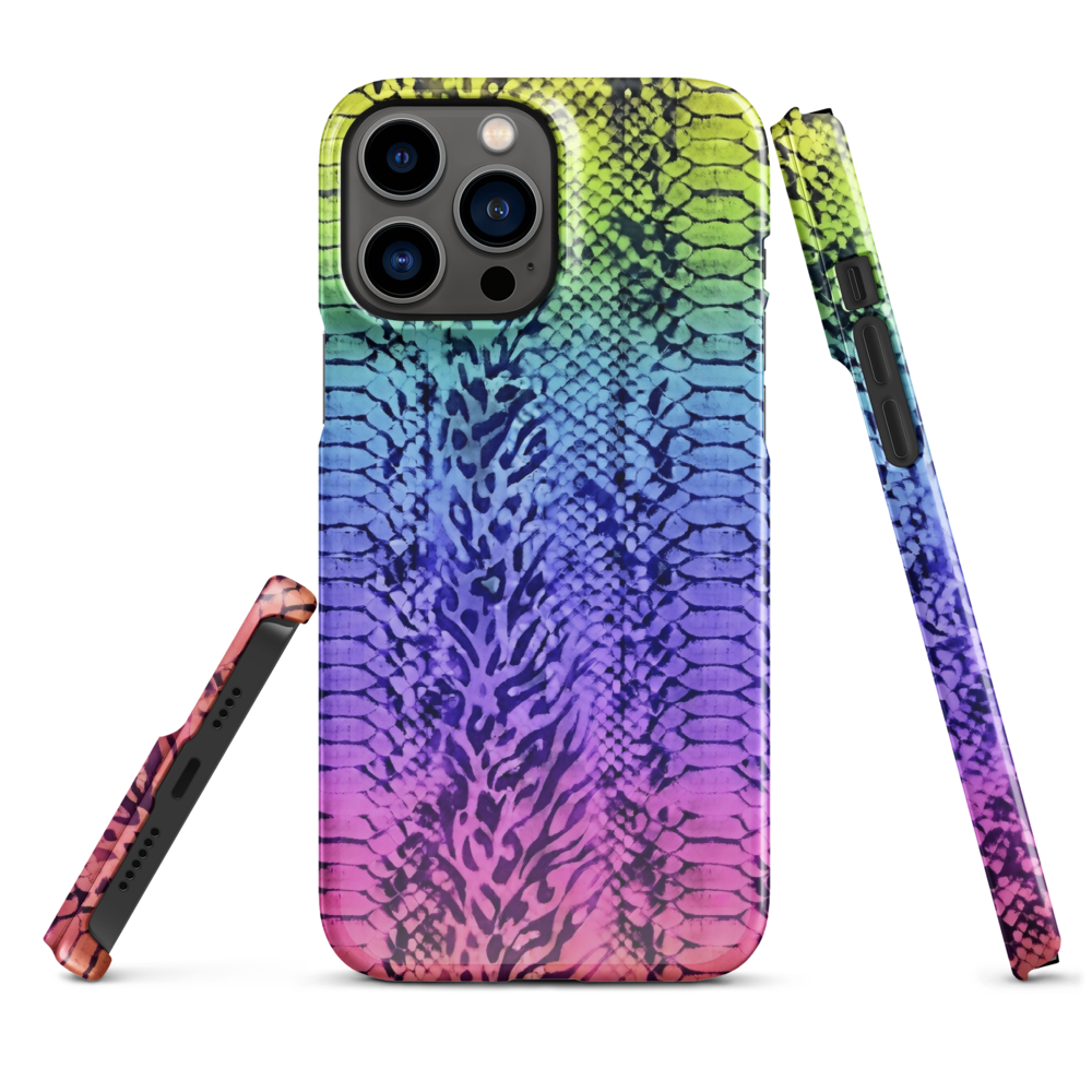 Neon Rainbow Snake Skin & Leopard Print Snap Case for iPhone