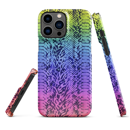 Neon Rainbow Snake Skin & Leopard Print Snap Case for iPhone