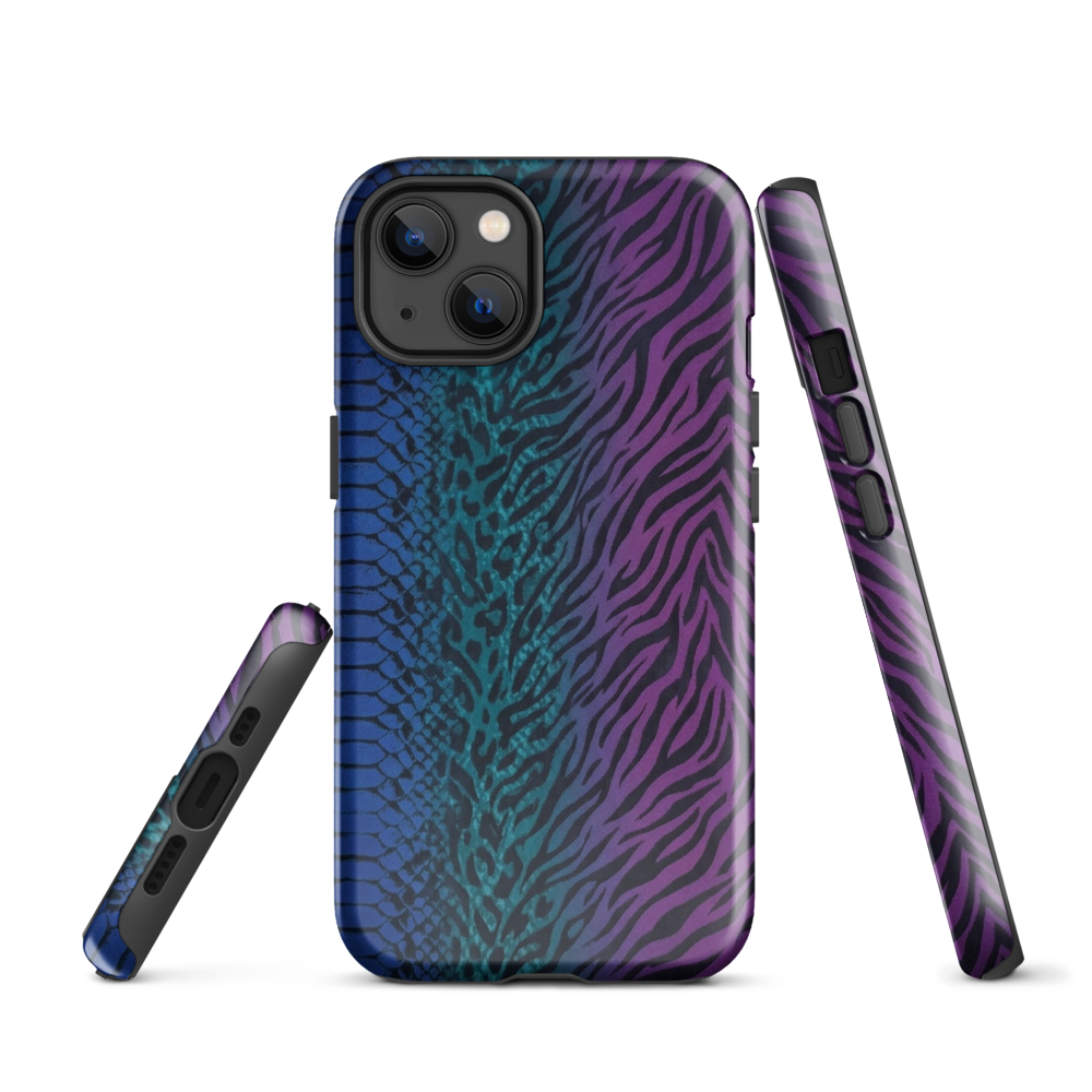 Blue to Purple Dark Snake Zebra & Leopard Print Tough Case for iPhone®