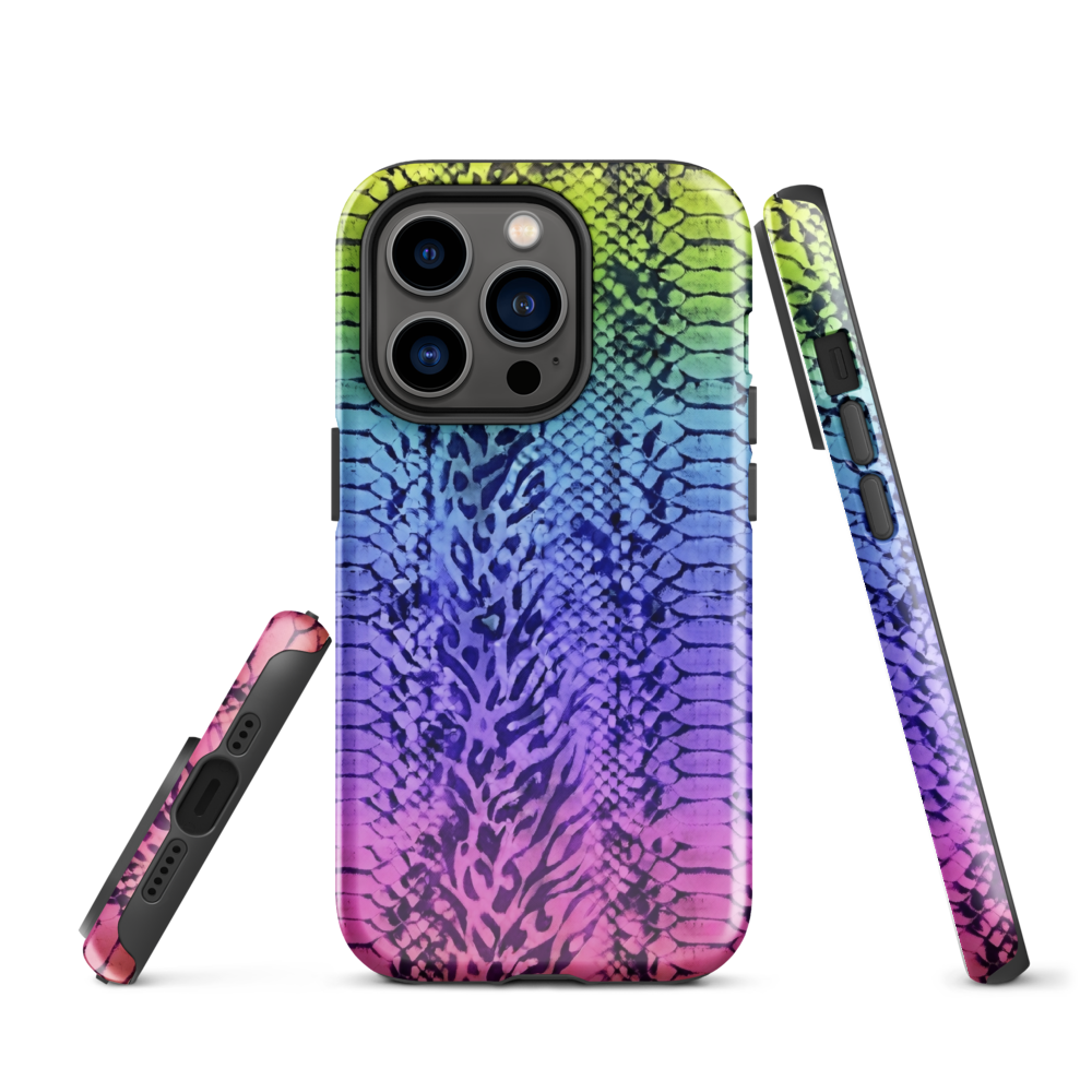 Neon Rainbow Snake Skin & Leopard Print Tough Case for iPhone®
