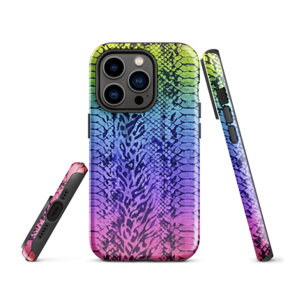 Neon Rainbow Snake Skin & Leopard Print Tough Case for iPhone®
