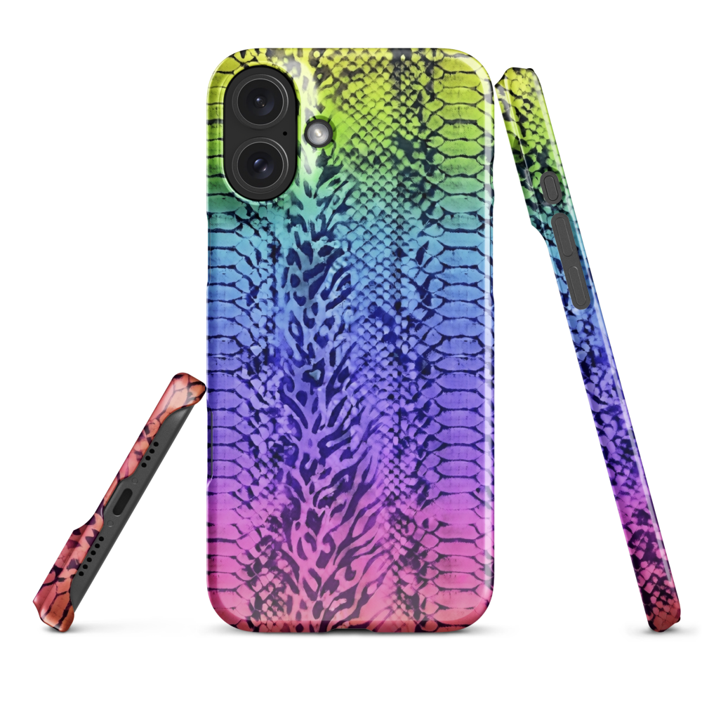 Neon Rainbow Snake Skin & Leopard Print Snap Case for iPhone