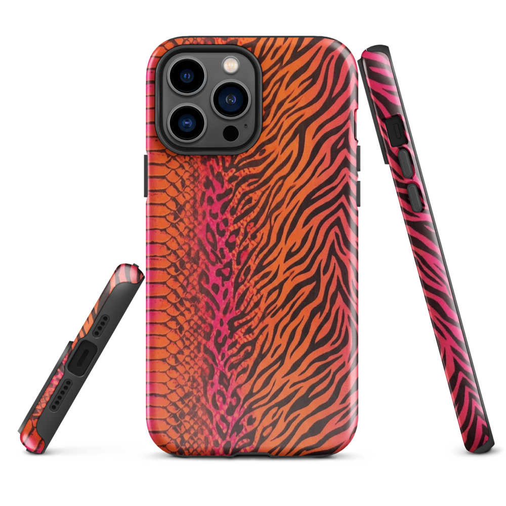 Sunset Orange & Pink Snake Skin Zebra & Leopard Print Tough Case for iPhone®