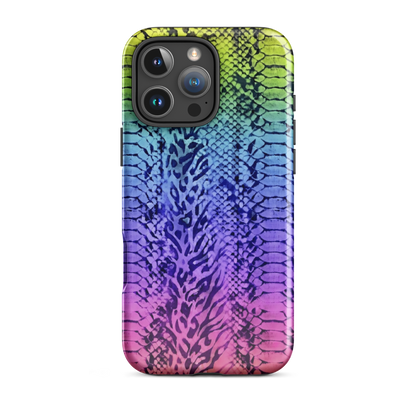 Neon Rainbow Snake Skin & Leopard Print Tough Case for iPhone®